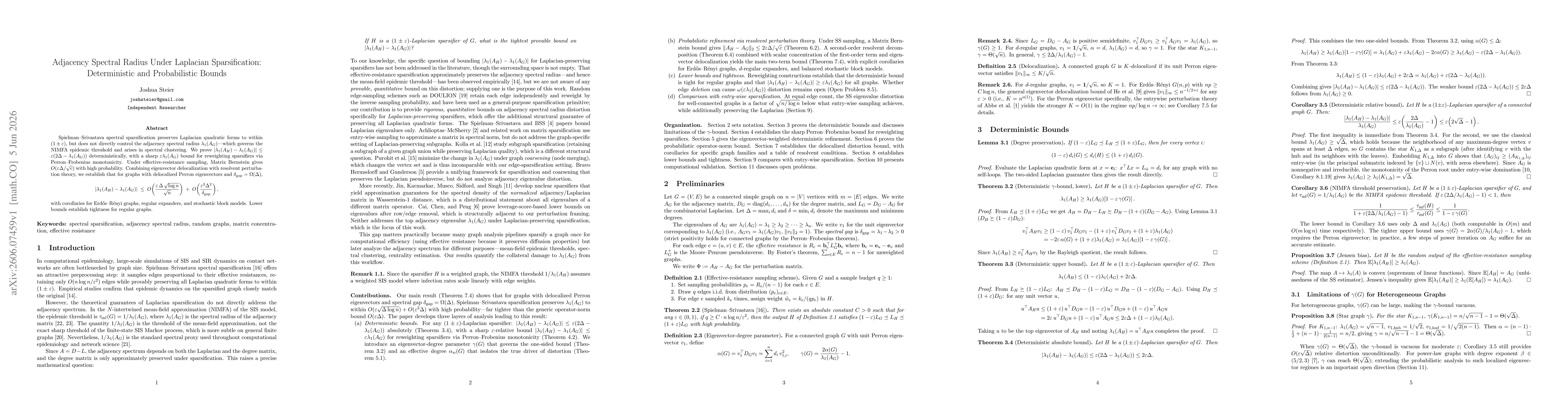 Thumbnail for Adjacency Spectral Radius Under Laplacian Sparsification: Deterministic and Probabilistic Bounds