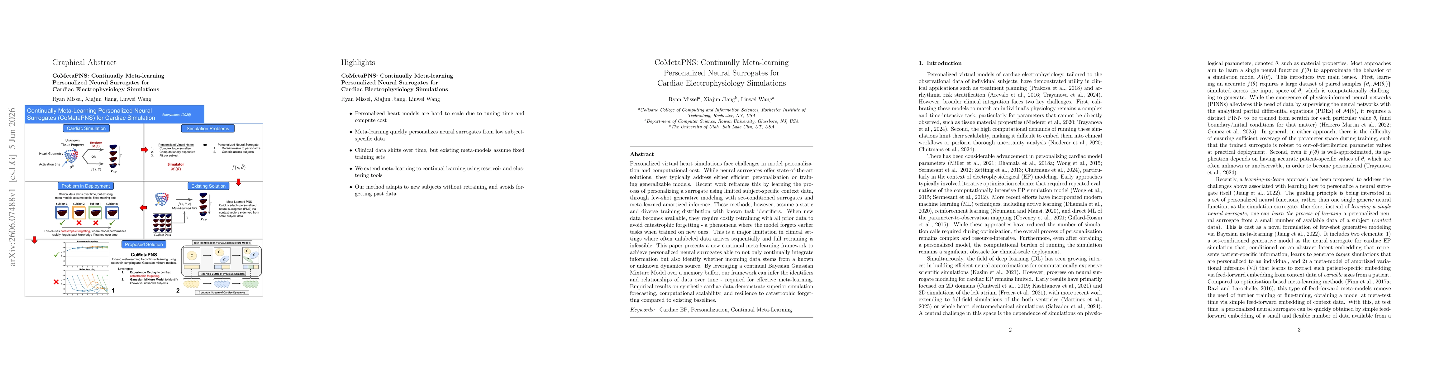 Thumbnail for CoMetaPNS: Continually Meta-learning Personalized Neural Surrogates for Cardiac Electrophysiology Simulations