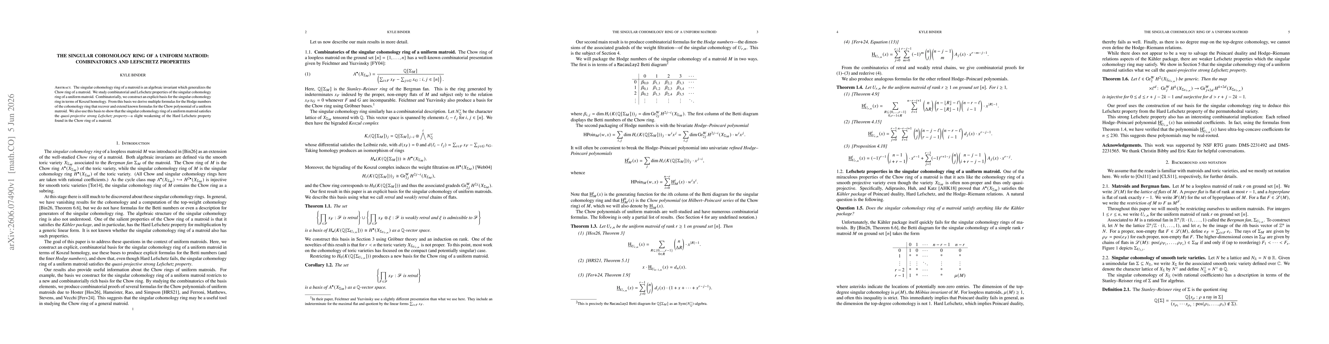 Thumbnail for The singular cohomology ring of a uniform matroid: combinatorics and Lefschetz properties