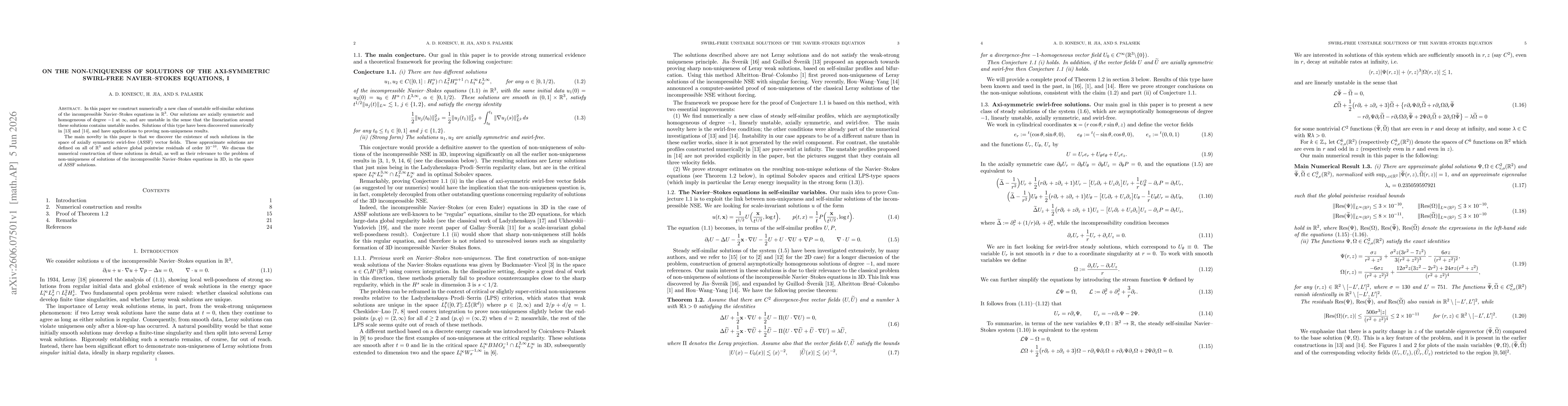 Thumbnail for On the non-uniqueness of solutions of the axi-symmetric swirl-free Navier-Stokes equations, I