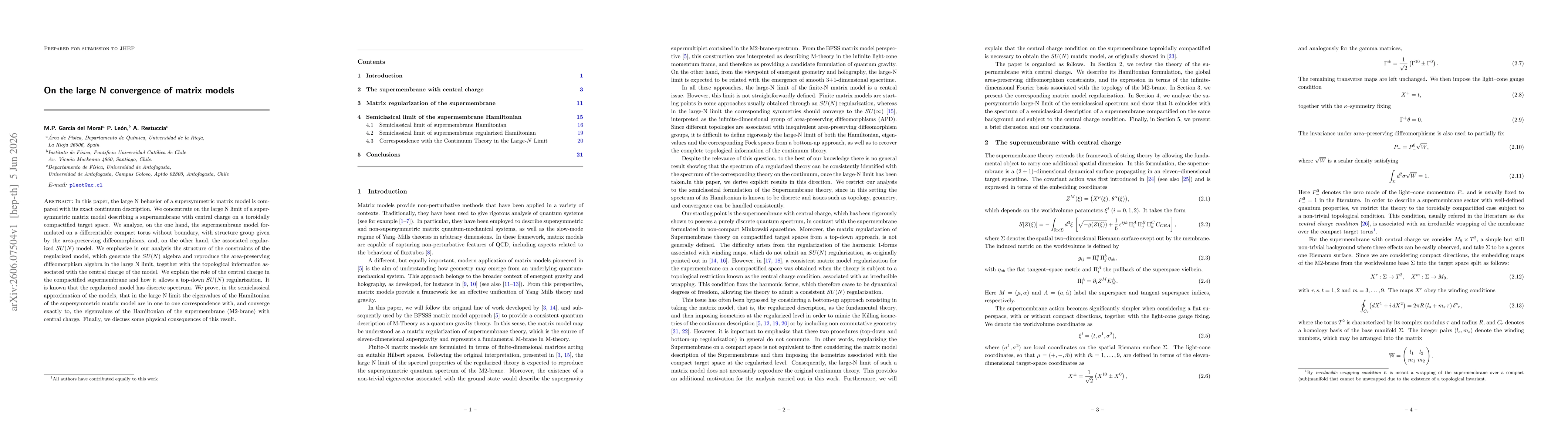 Thumbnail for On the large N convergence of matrix models