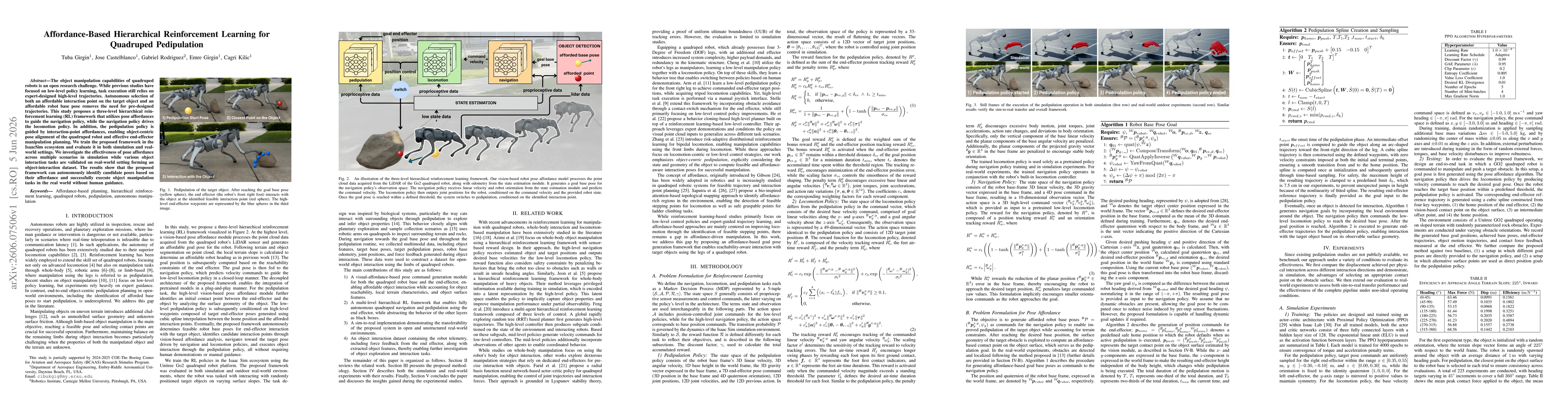 Thumbnail for Affordance-Based Hierarchical Reinforcement Learning for Quadruped Pedipulation