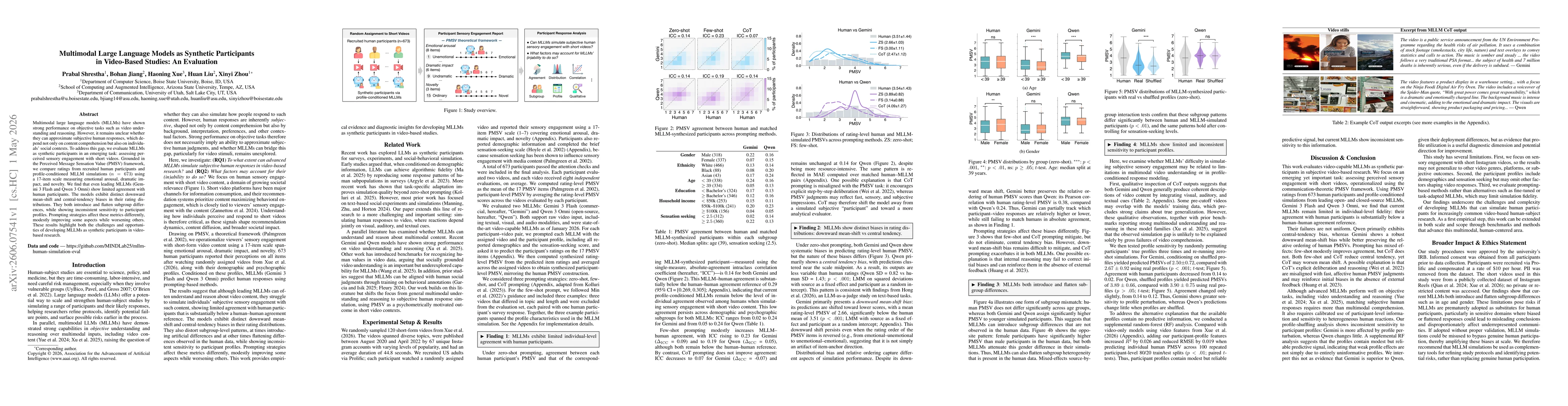 Thumbnail for Multimodal Large Language Models as Synthetic Participants in Video-Based Studies: An Evaluation