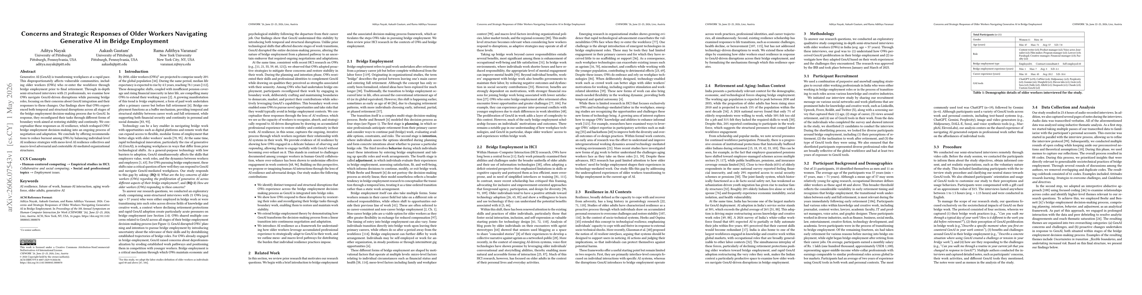 Thumbnail for Concerns and Strategic Responses of Older Workers Navigating Generative AI in Bridge Employment