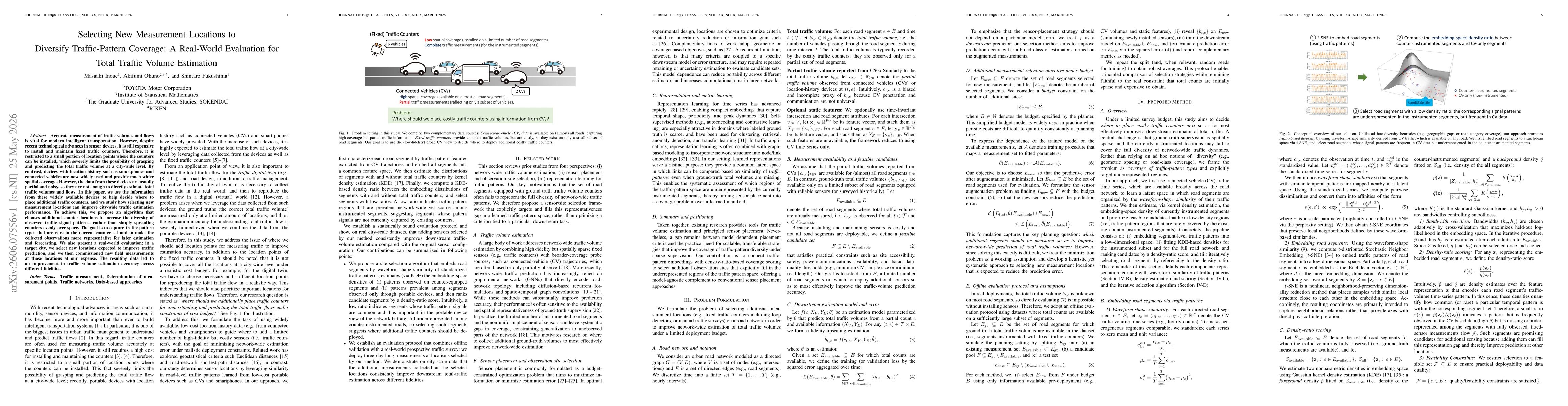 Thumbnail for Selecting New Measurement Locations to Diversify Traffic-Pattern Coverage: A Real-World Evaluation for Total Traffic Volume Estimation
