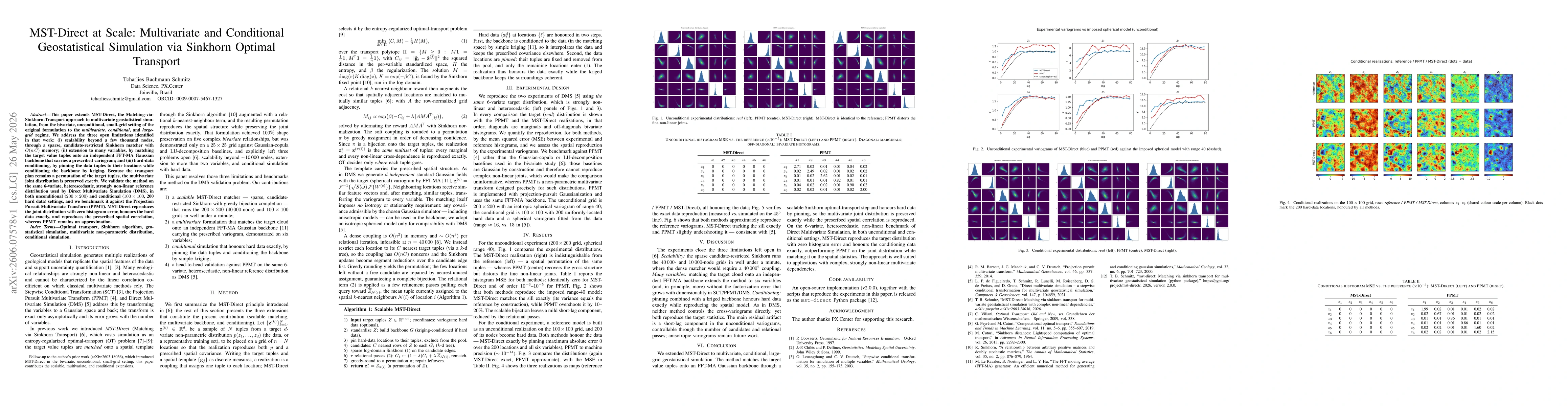 Thumbnail for MST-Direct at Scale: Multivariate and Conditional Geostatistical Simulation via Sinkhorn Optimal Transport