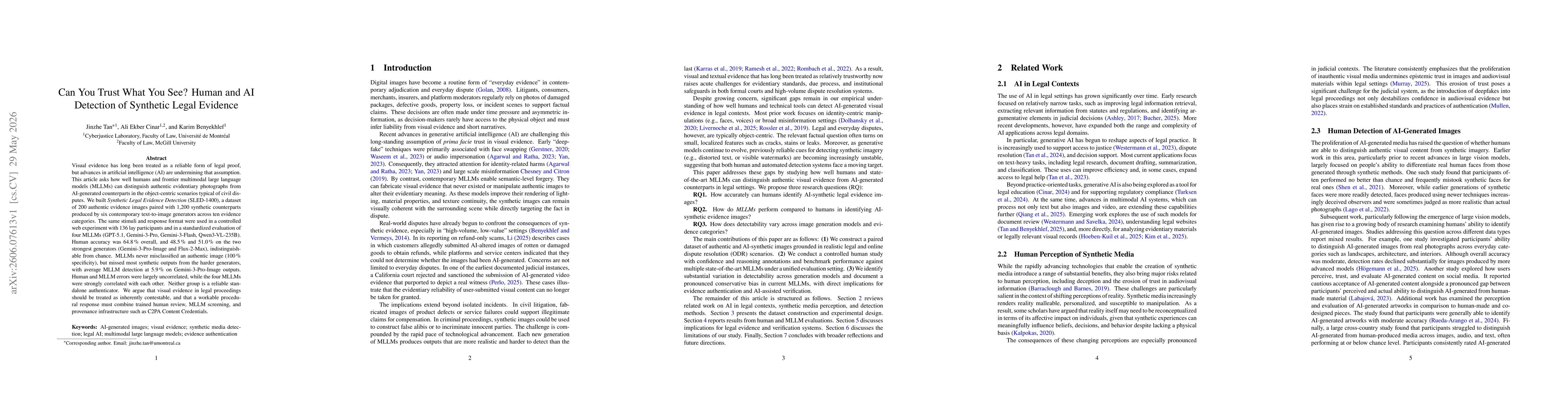Thumbnail for Can You Trust What You See? Human and AI Detection of Synthetic Legal Evidence