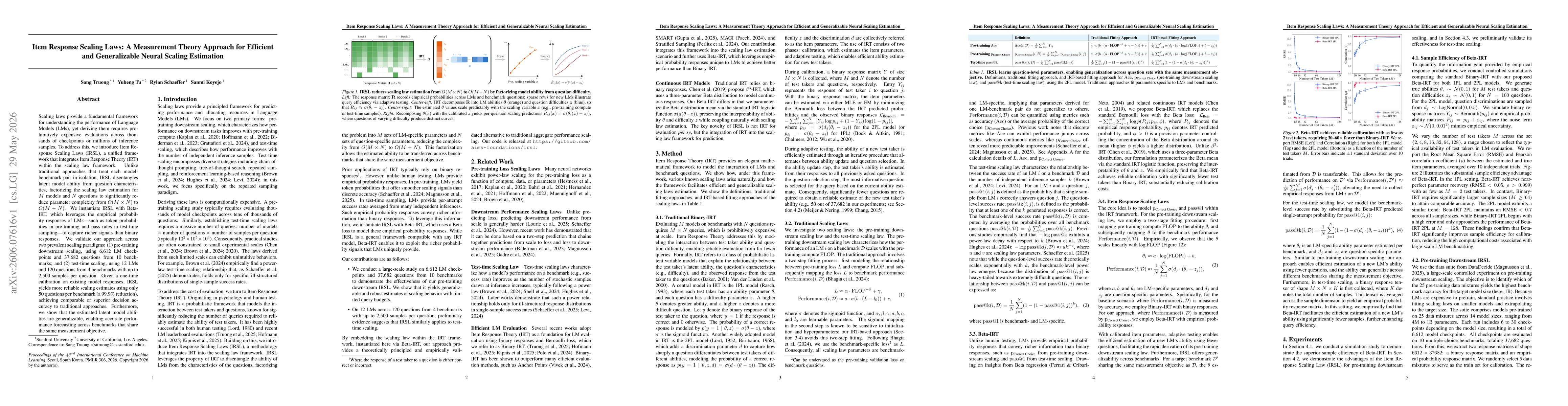 Thumbnail for Item Response Scaling Laws: A Measurement Theory Approach for Efficient and Generalizable Neural Scaling Estimation