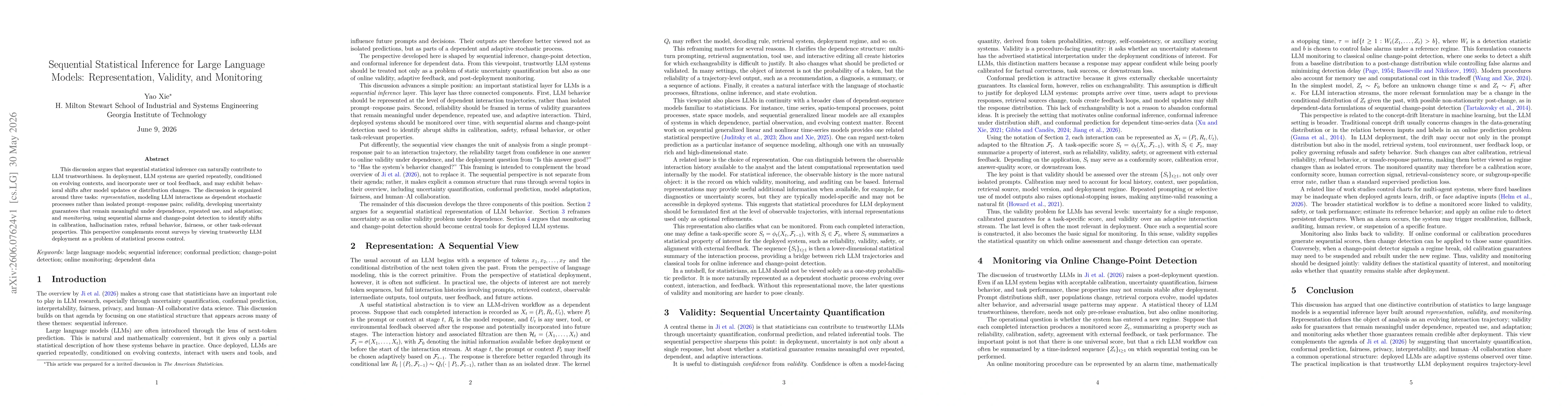 Thumbnail for Sequential statistical inference for Large Language Models: Representation, validity, and monitoring