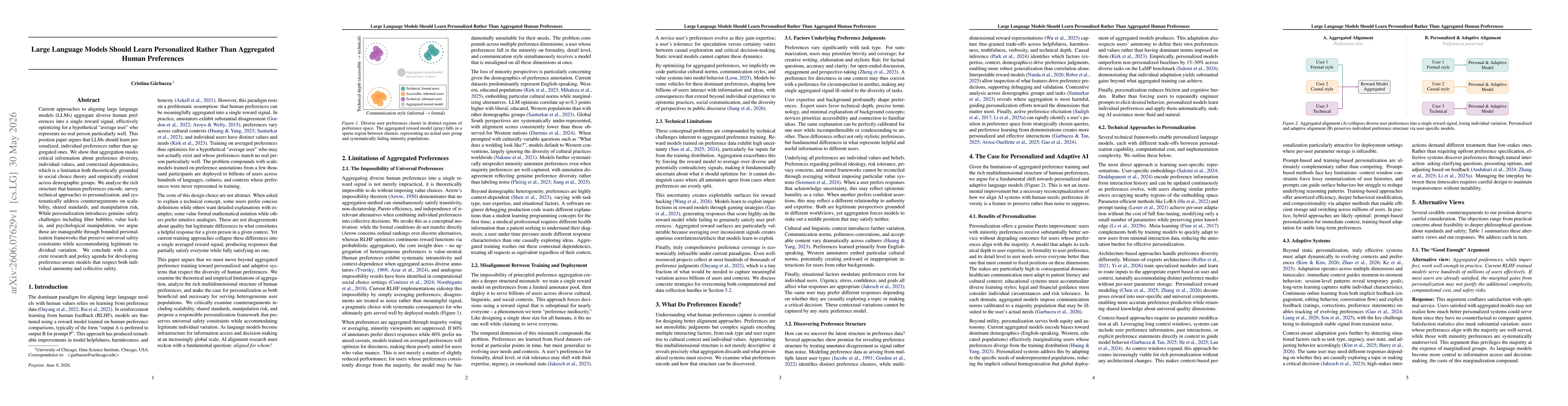 Thumbnail for Large Language Models Should Learn Personalized Rather Than Aggregated Human Preferences