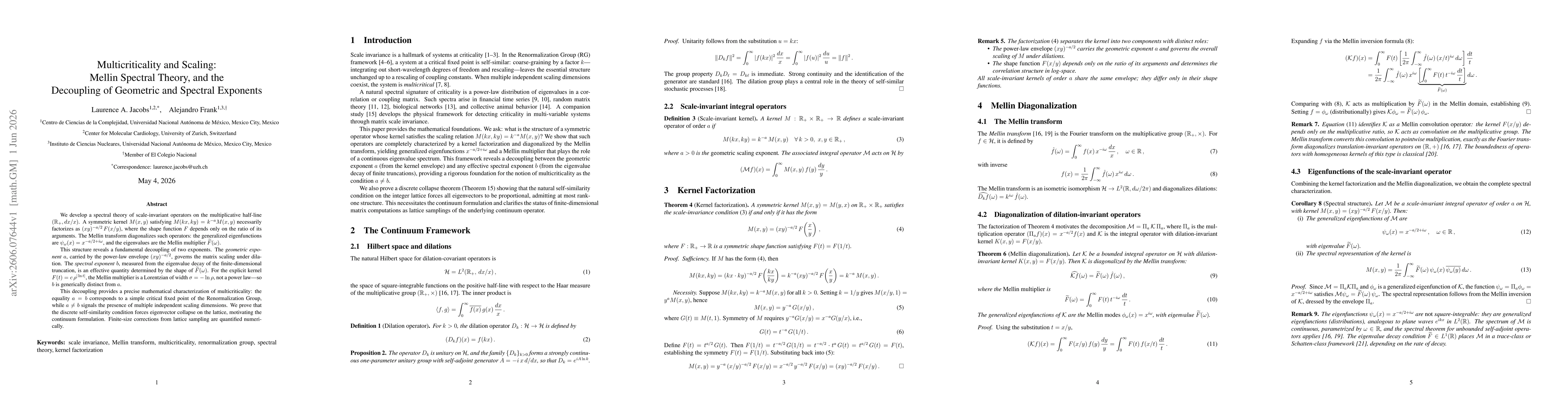 Thumbnail for Multicriticality and Scaling: Mellin Spectral Theory, and the Decoupling of Geometric and Spectral Exponents