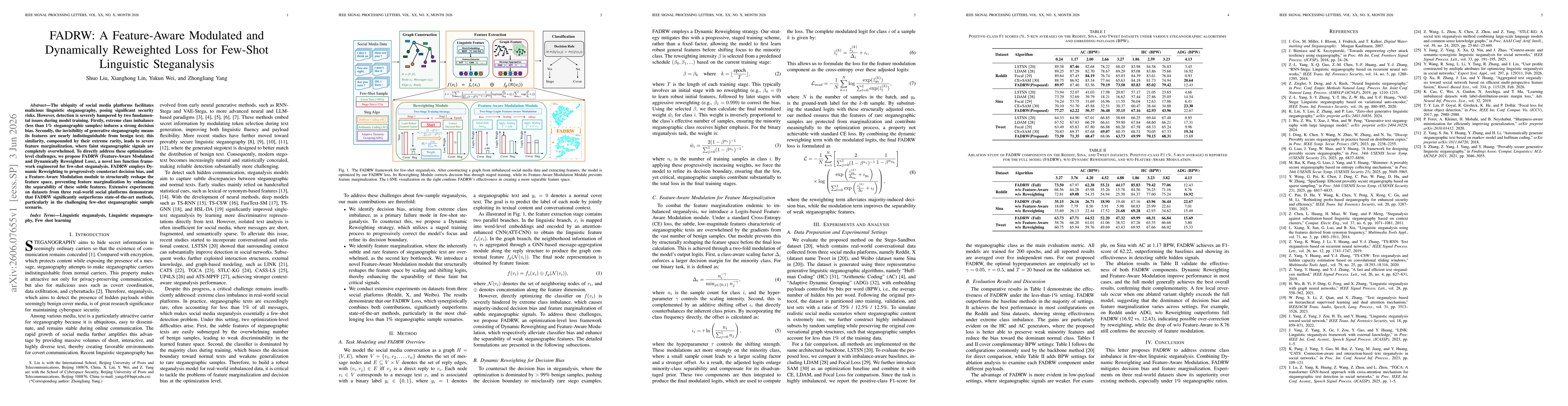 Thumbnail for FADRW: A Feature-Aware Modulated and Dynamically Reweighted Loss for Few-Shot Linguistic Steganalysis