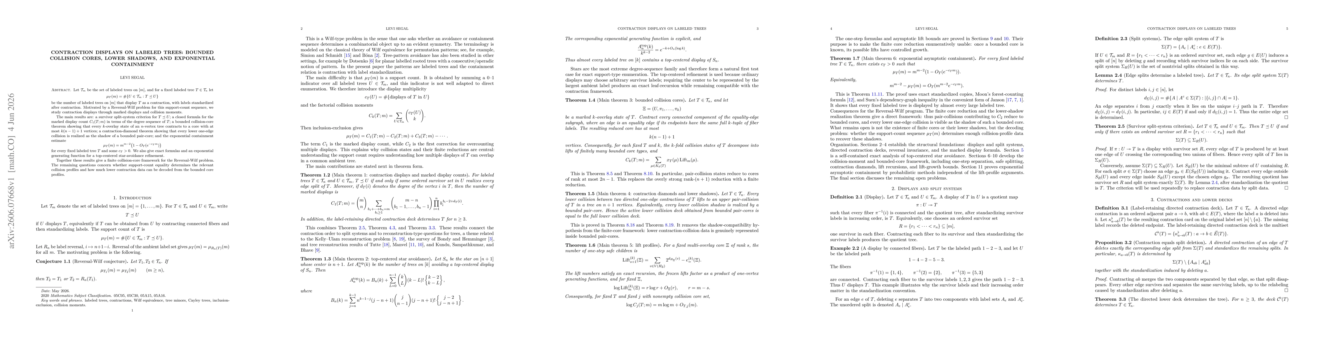 Thumbnail for Contraction Displays on Labeled Trees: Bounded Collision Cores, Lower Shadows, and Exponential Containment