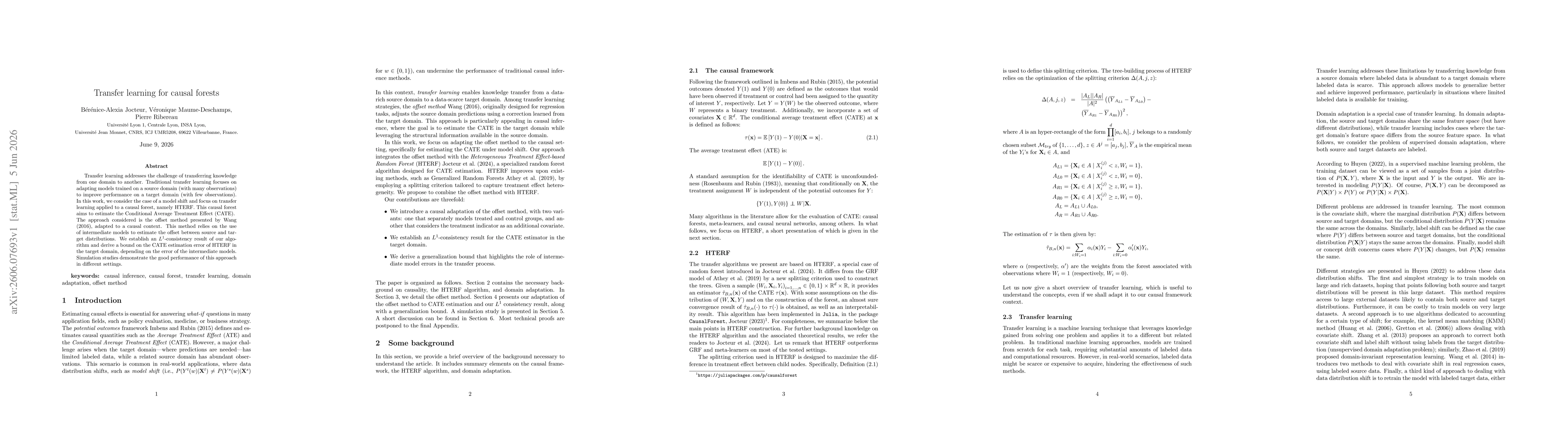 Thumbnail for Transfer learning for causal forest