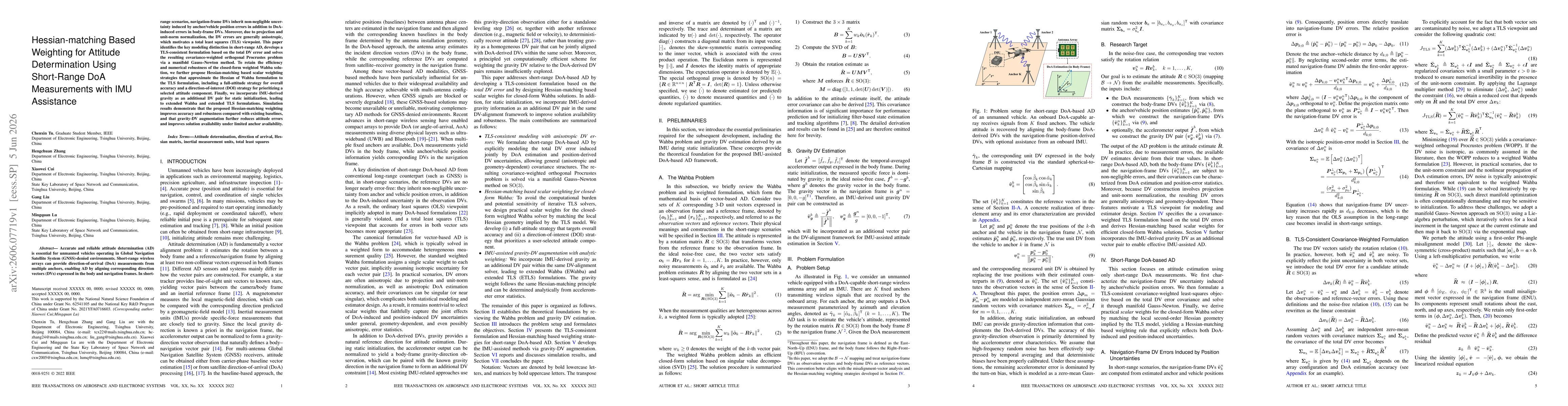 Thumbnail for Hessian-matching Based Weighting for Attitude Determination Using Short-Range DoA Measurements with IMU Assistance