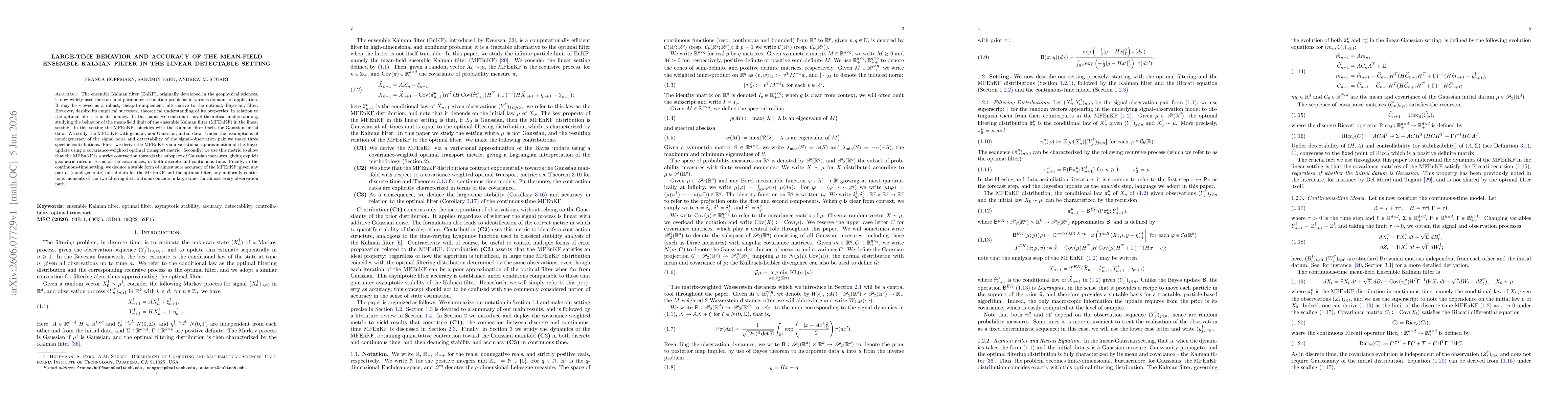 Thumbnail for Large-time behavior and accuracy of the Mean-Field Ensemble Kalman Filter in the Linear Detectable Setting