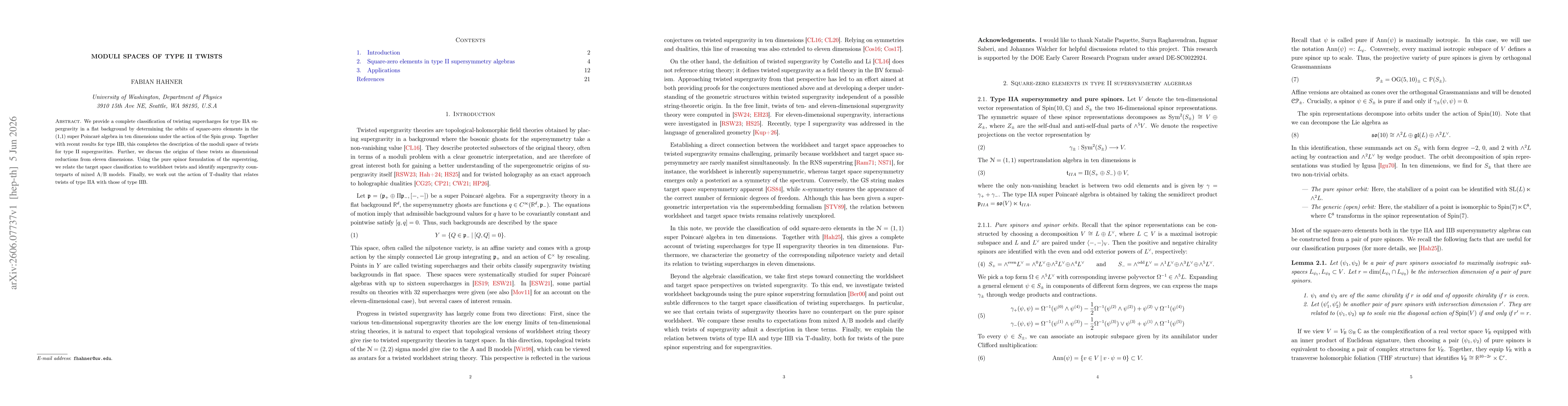 Thumbnail for Moduli spaces of type II twists