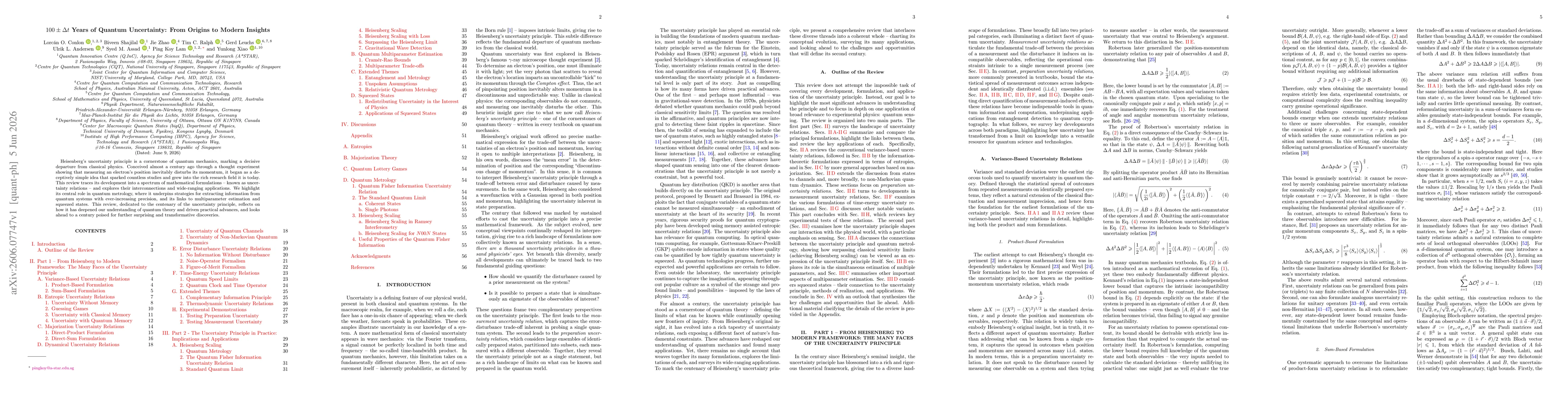 Thumbnail for $100\pmΔt$ Years of Quantum Uncertainty: From Origins to Modern Insights