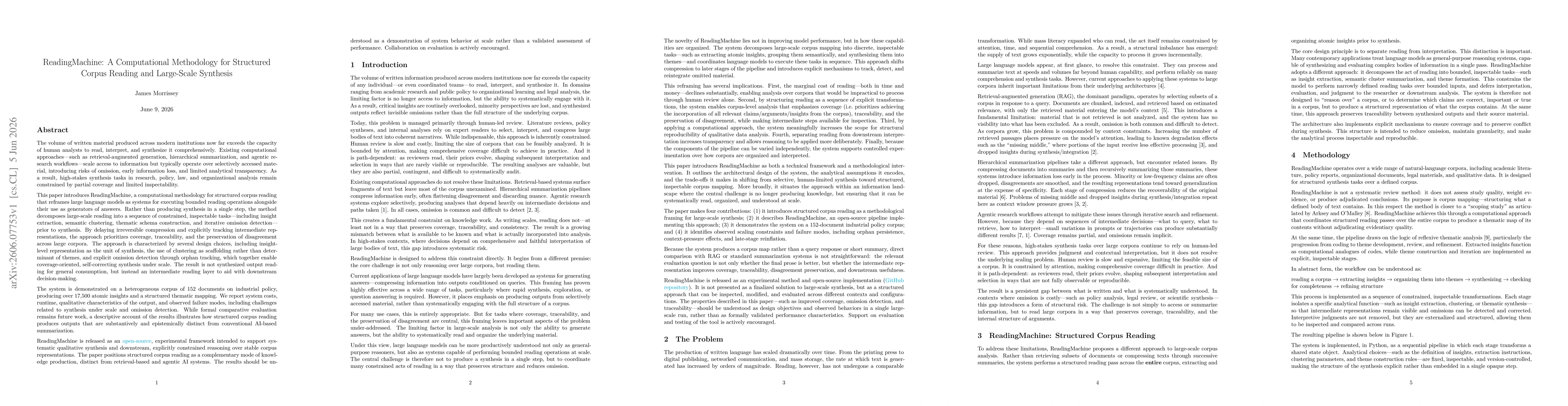 Thumbnail for ReadingMachine: A Computational Methodology for Structured Corpus Reading and Large-Scale Synthesis