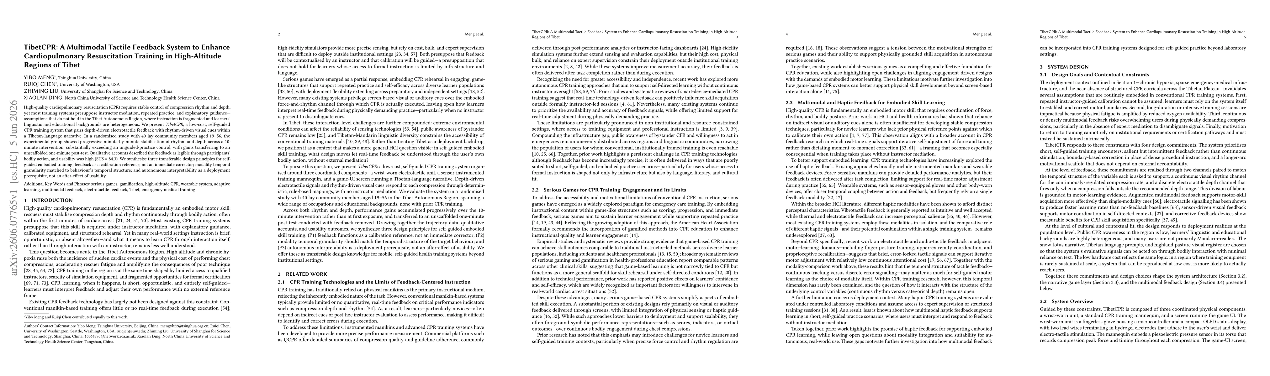 Thumbnail for TibetCPR: A Multimodal Tactile Feedback System to Enhance Cardiopulmonary Resuscitation Training in High-Altitude Regions of Tibet