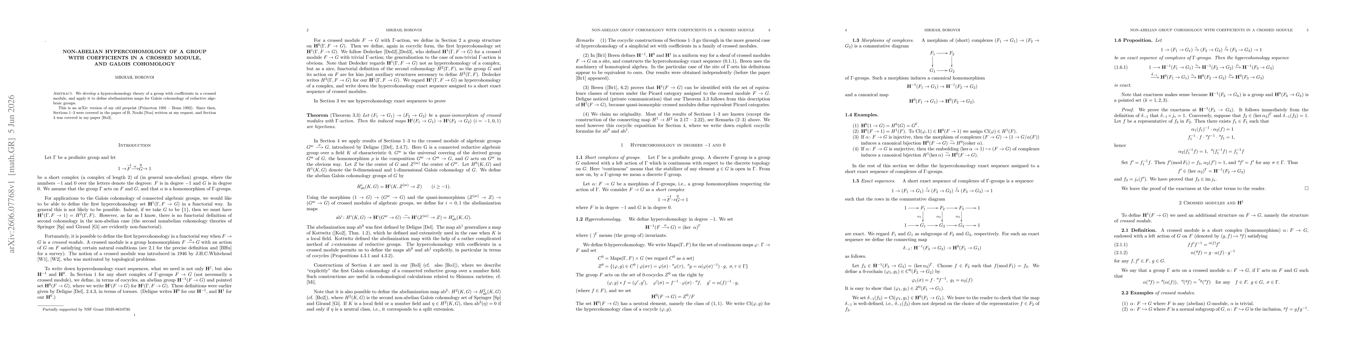 Thumbnail for Non-abelian hypercohomology of a group with coefficients in a crossed module, and Galois cohomology