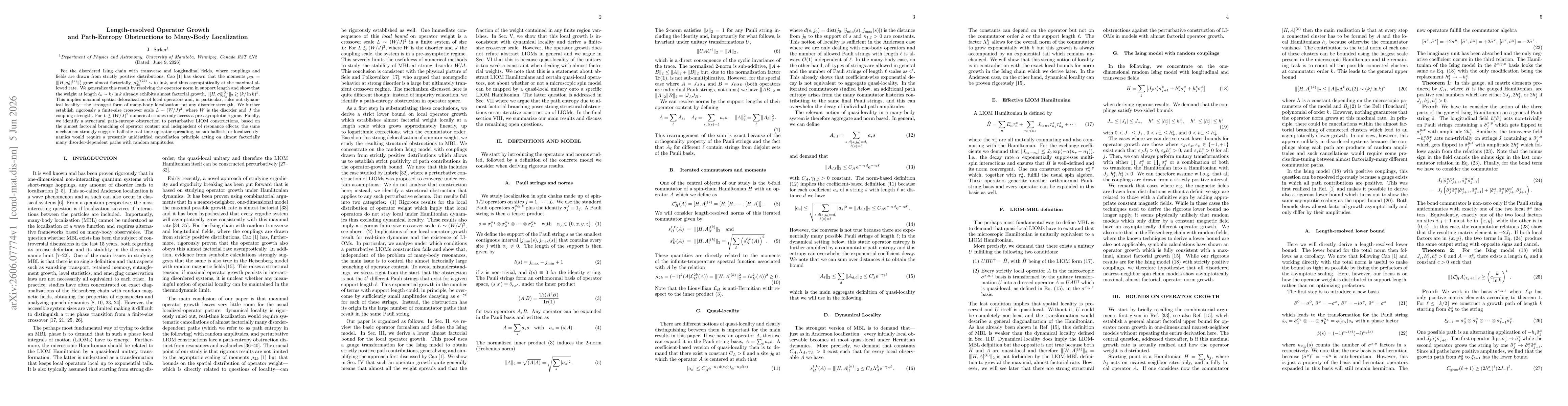 Thumbnail for Length-resolved Operator Growth and Path-Entropy Obstructions to Many-Body Localization