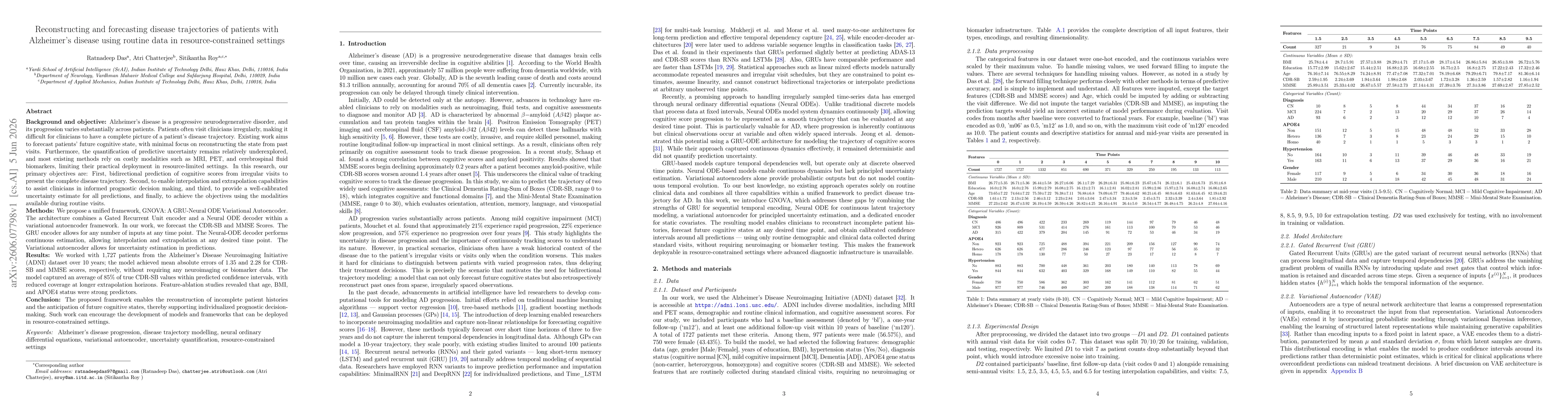 Thumbnail for Reconstructing and forecasting disease trajectories of patients with Alzheimer's disease using routine data in resource-constrained settings
