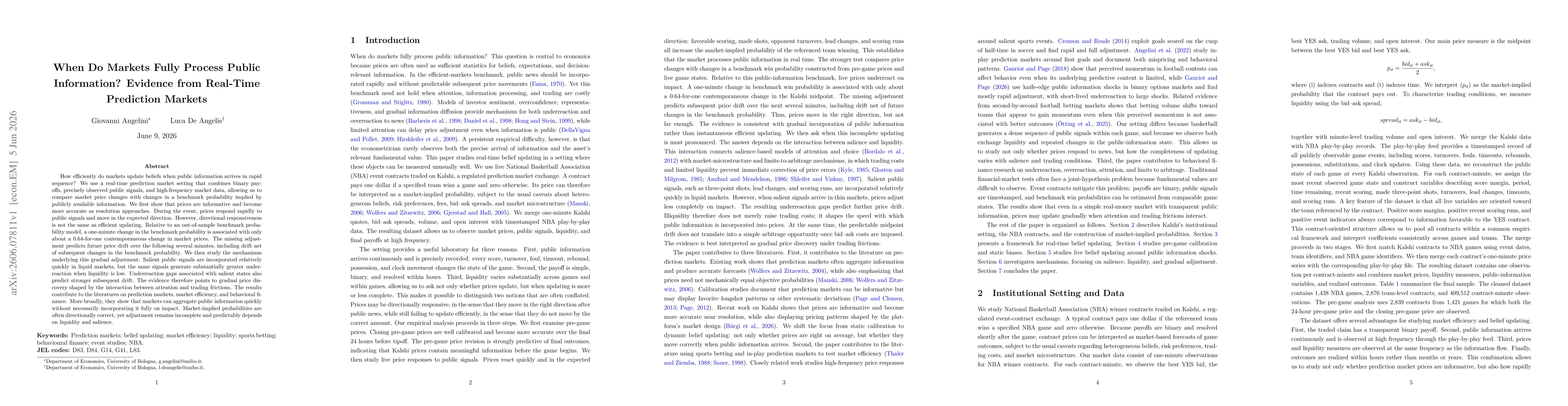 Thumbnail for When Do Markets Fully Process Public Information? Evidence from Real-Time Prediction Markets