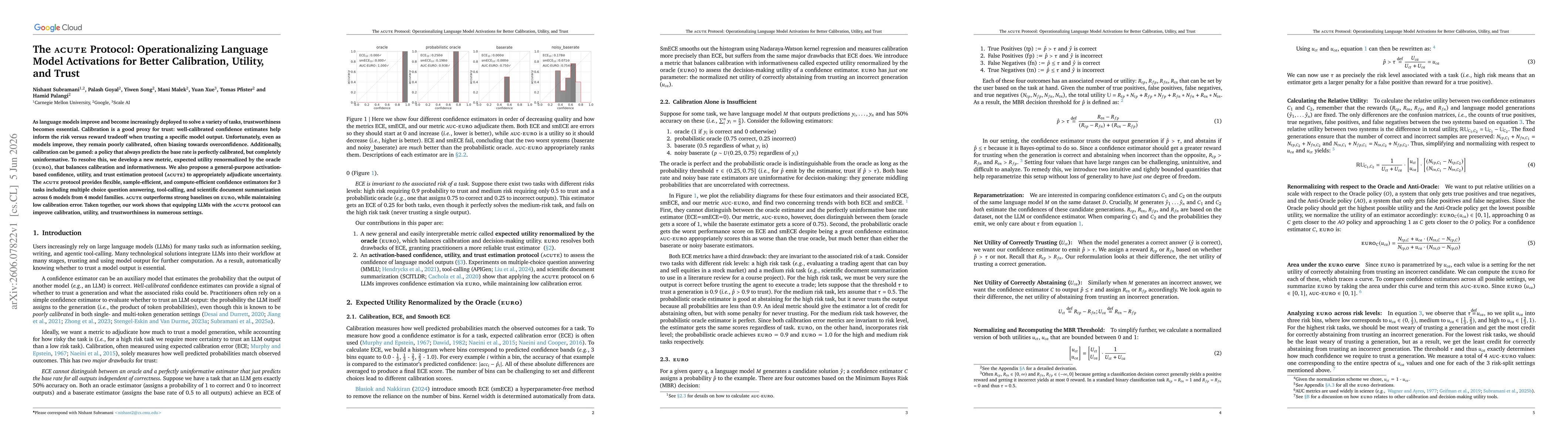 Thumbnail for The ACUTE Protocol: Operationalizing Language Model Activations for Better Calibration, Utility, and Trust