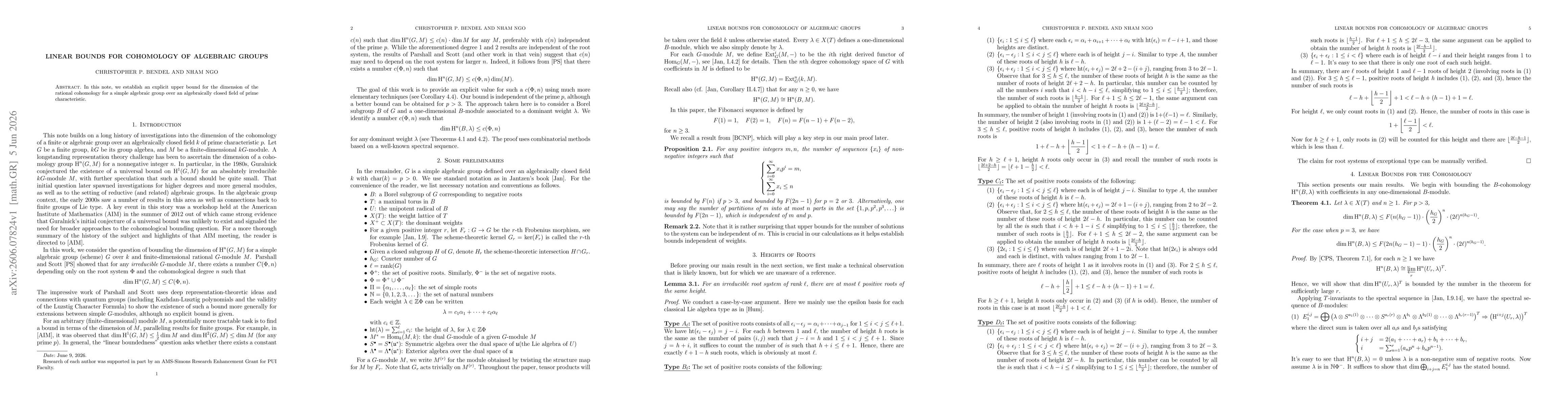 Thumbnail for Linear Bounds for Cohomology of Algebraic Groups