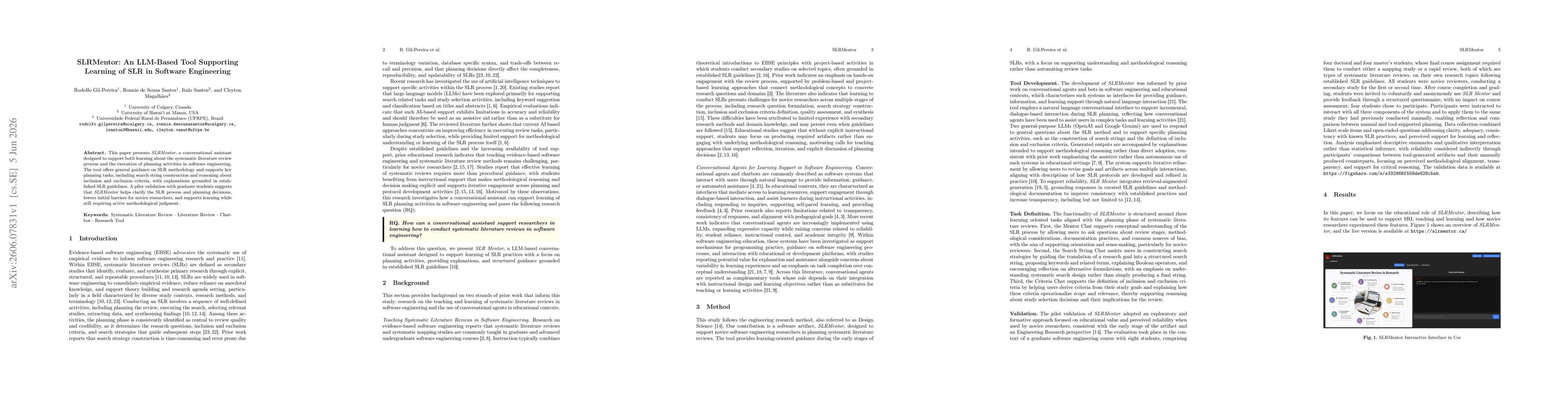 Thumbnail for SLRMentor: An LLM-Based Tool Supporting Learning of SLR in Software Engineering