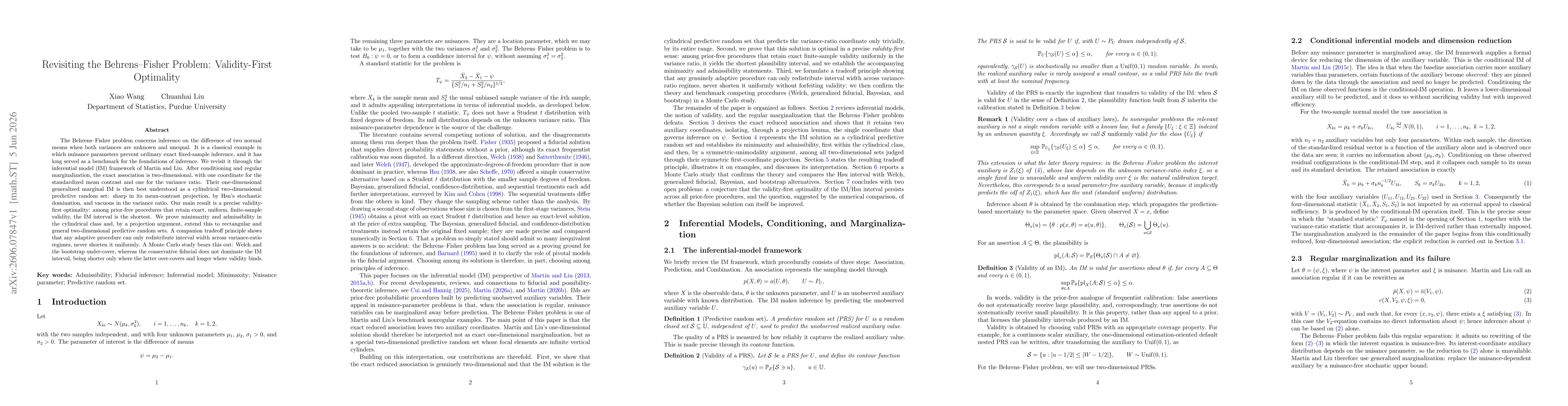 Thumbnail for Revisiting the Behrens-Fisher Problem: Validity-First Optimality