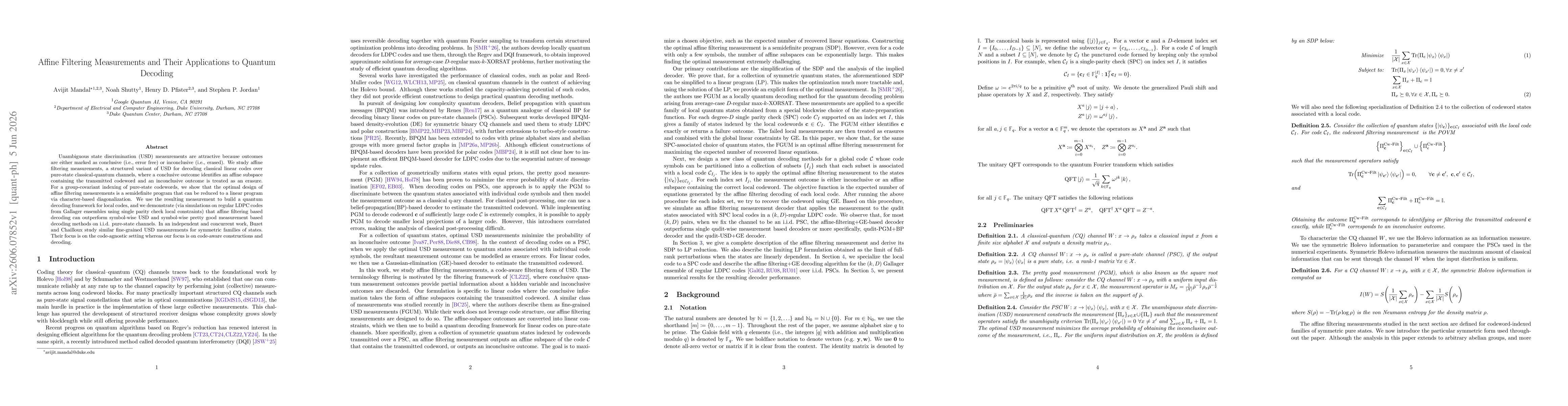 Thumbnail for Affine Filtering Measurements and Their Applications to Quantum Decoding