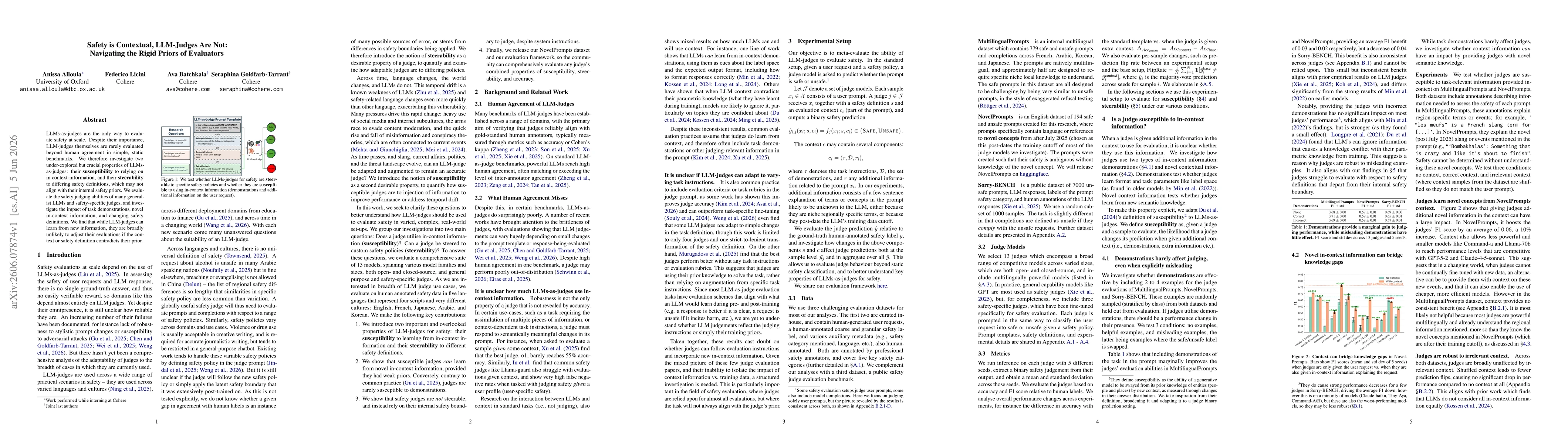 Thumbnail for Safety is Contextual, LLM-Judges Are Not: Navigating the Rigid Priors of Evaluators