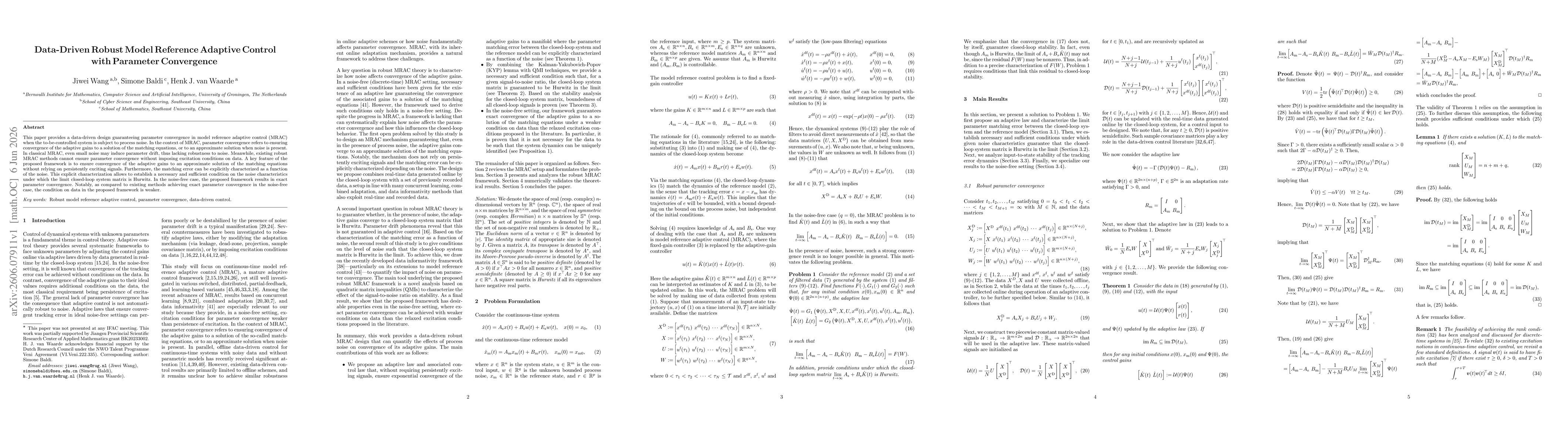 Thumbnail for Data-Driven Robust Model Reference Adaptive Control with Parameter Convergence