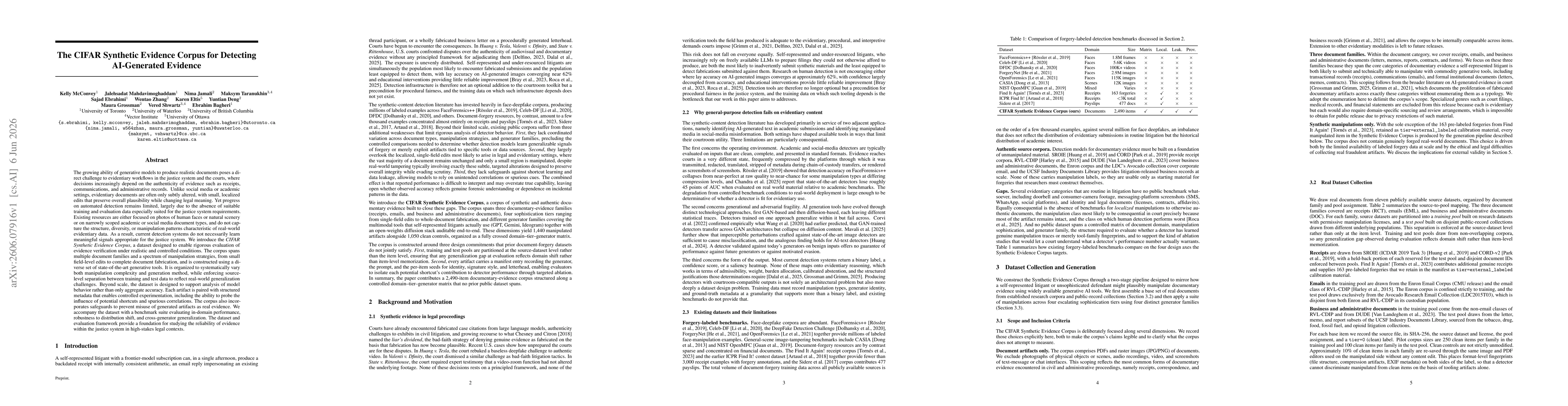 Thumbnail for The CIFAR Synthetic Evidence Corpus for Detecting AI-Generated Evidence