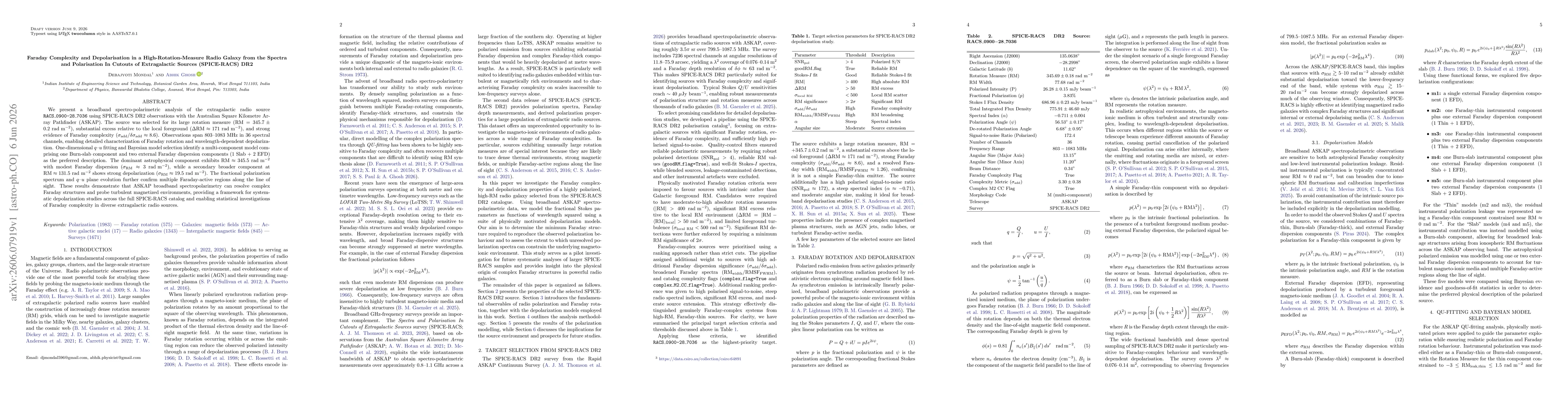 Thumbnail for Faraday Complexity and Depolarisation in a High-Rotation-Measure Radio Galaxy from the Spectra and Polarisation In Cutouts of Extragalactic Sources (SPICE-RACS) DR2