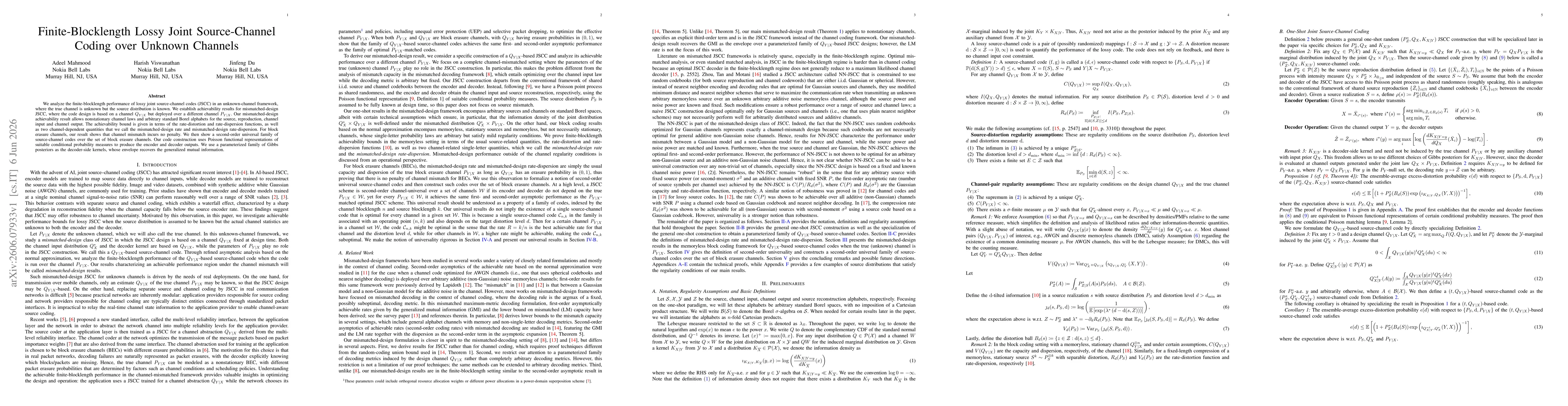 Thumbnail for Finite-Blocklength Lossy Joint Source-Channel Coding over Unknown Channels