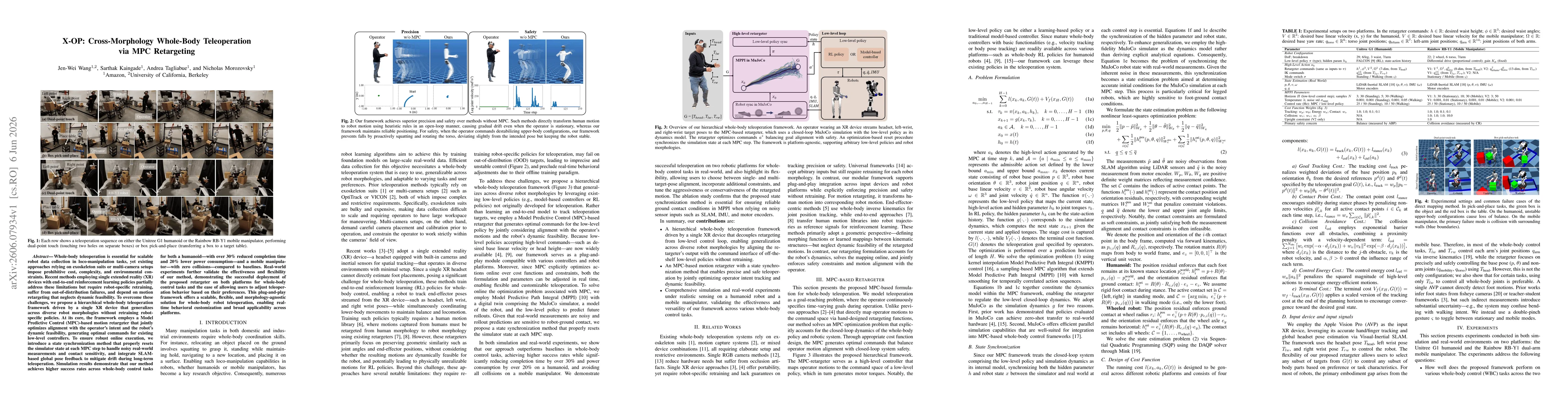 Thumbnail for X-OP: Cross-Morphology Whole-Body Teleoperation via MPC Retargeting