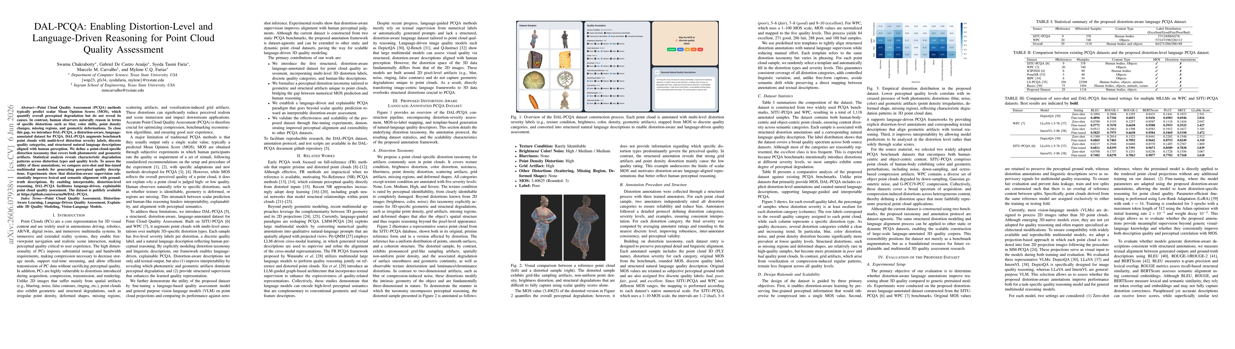 Thumbnail for DAL-PCQA: Enabling Distortion-Level and Language-Driven Reasoning for Point Cloud Quality Assessment