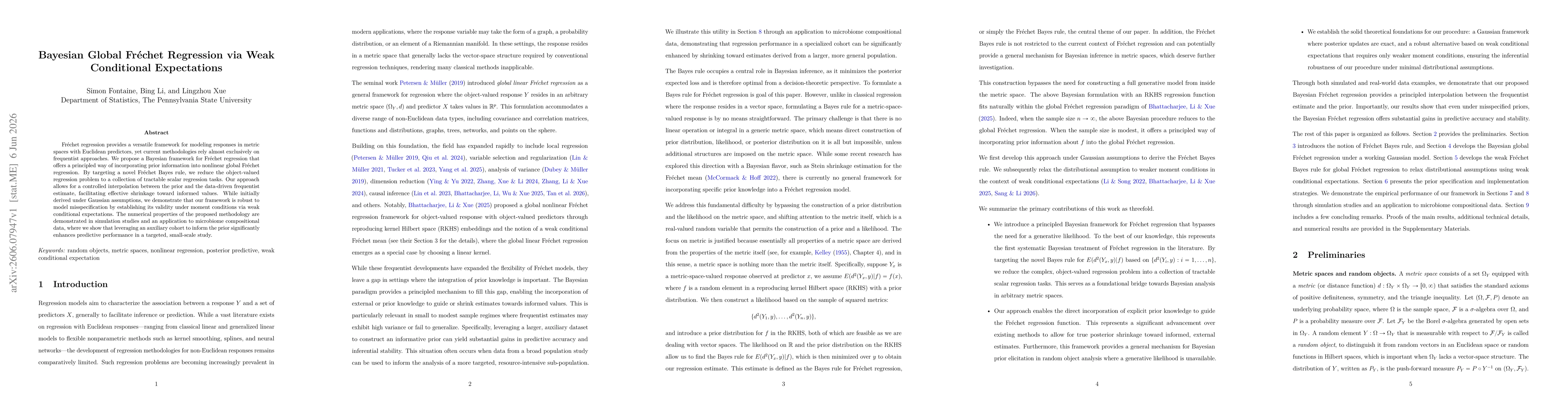 Thumbnail for Bayesian Global Fréchet Regression via Weak Conditional Expectations
