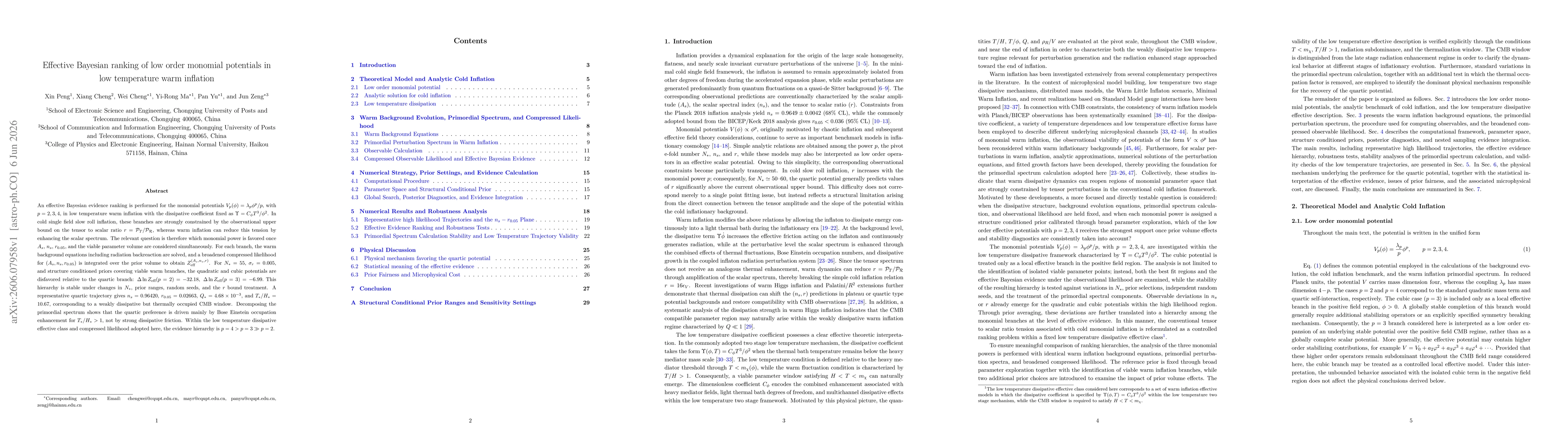 Thumbnail for Effective Bayesian ranking of low order monomial potentials in low temperature warm inflation