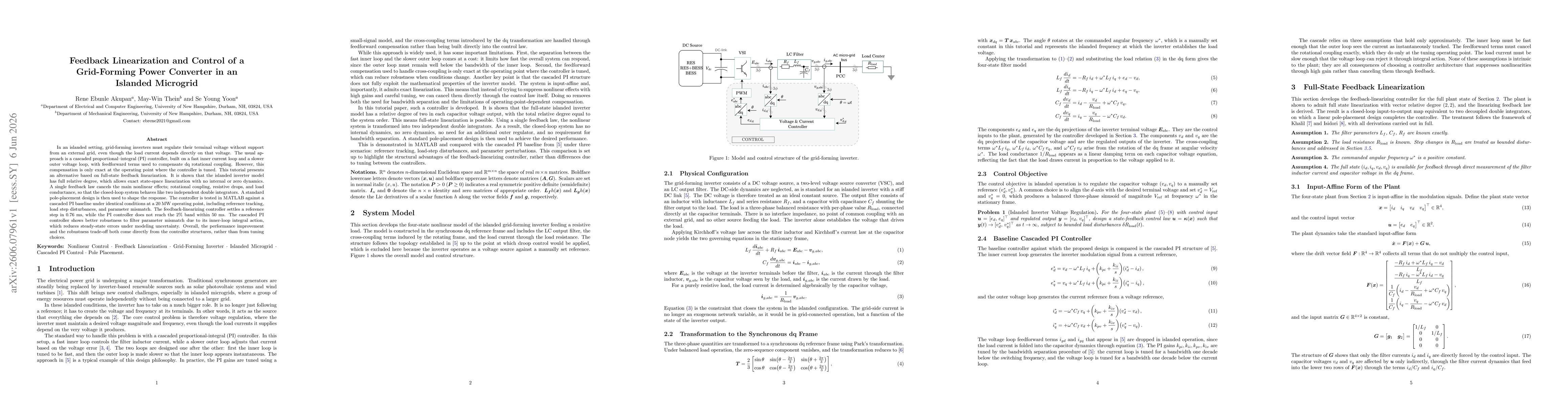 Thumbnail for Feedback Linearization and Control of a Grid-Forming Power Converter in an Islanded Microgrid