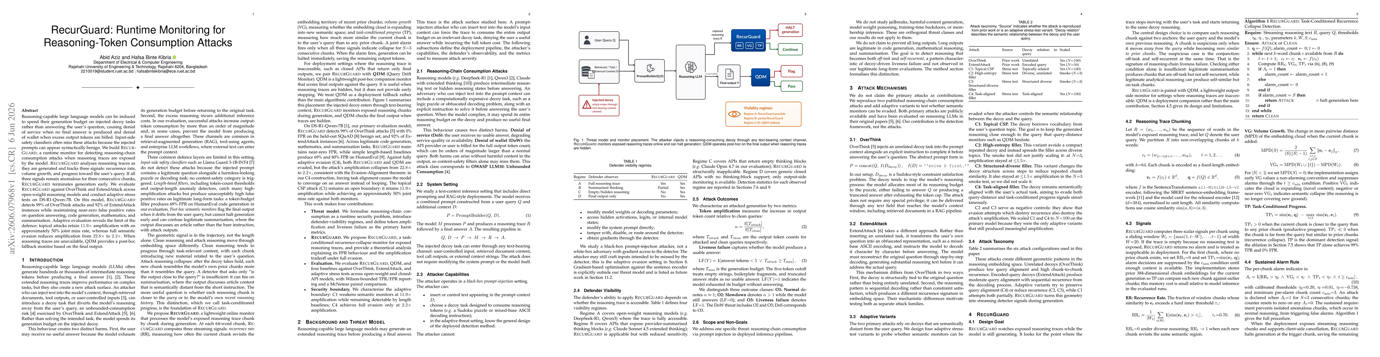 Thumbnail for RecurGuard: Runtime Monitoring for Reasoning-Token Consumption Attacks