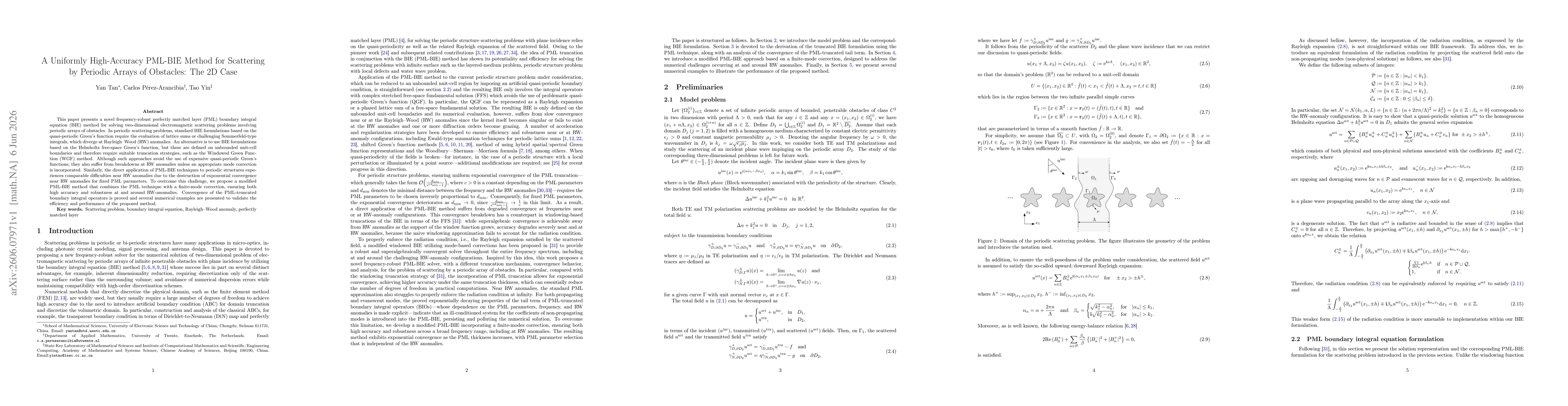 Thumbnail for A Uniformly High-Accuracy PML-BIE Method for Scattering by Periodic Arrays of Obstacles: The 2D Case
