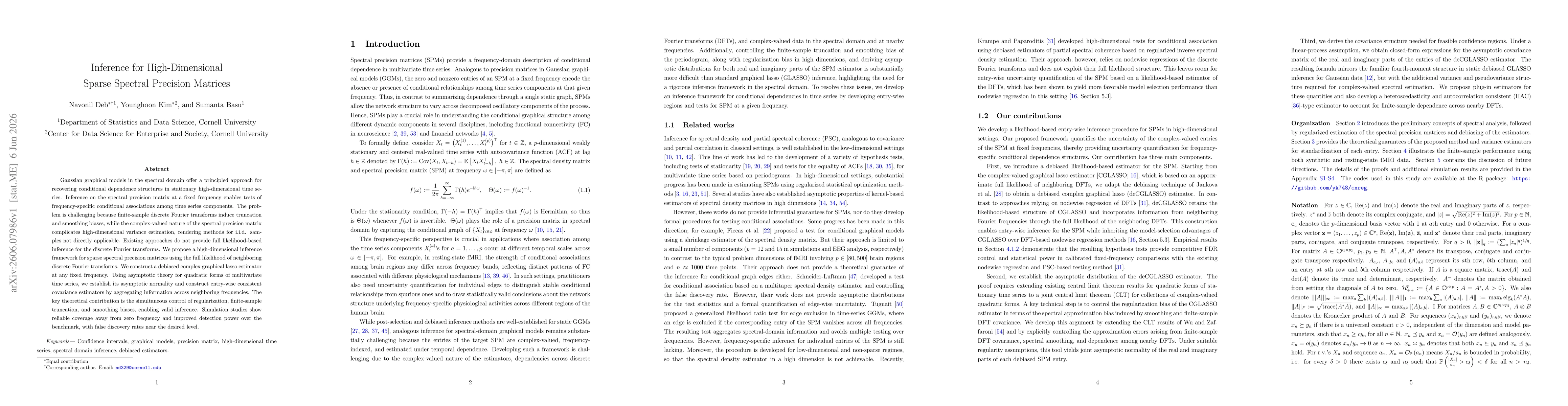 Thumbnail for Inference for High-Dimensional Sparse Spectral Precision Matrices