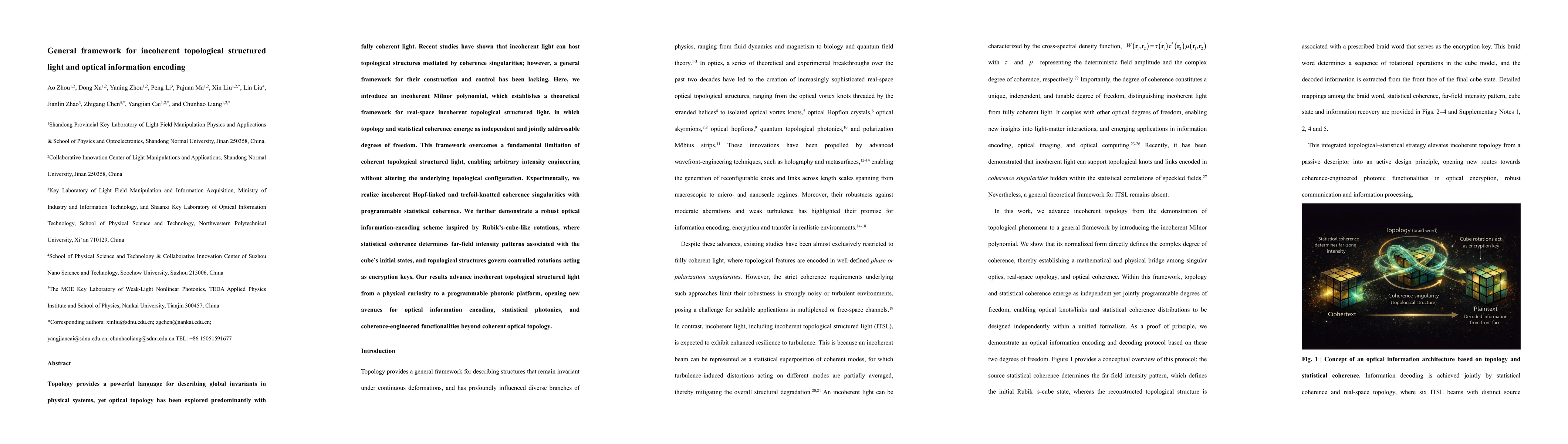 Thumbnail for General framework for incoherent topological structured light and optical information encoding