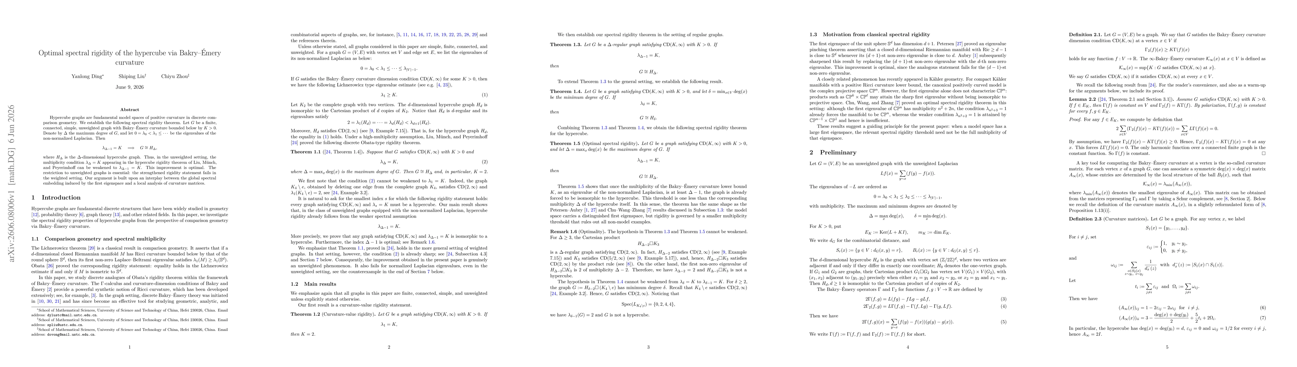Thumbnail for Optimal spectral rigidity of the hypercube via Bakry--Émery curvature