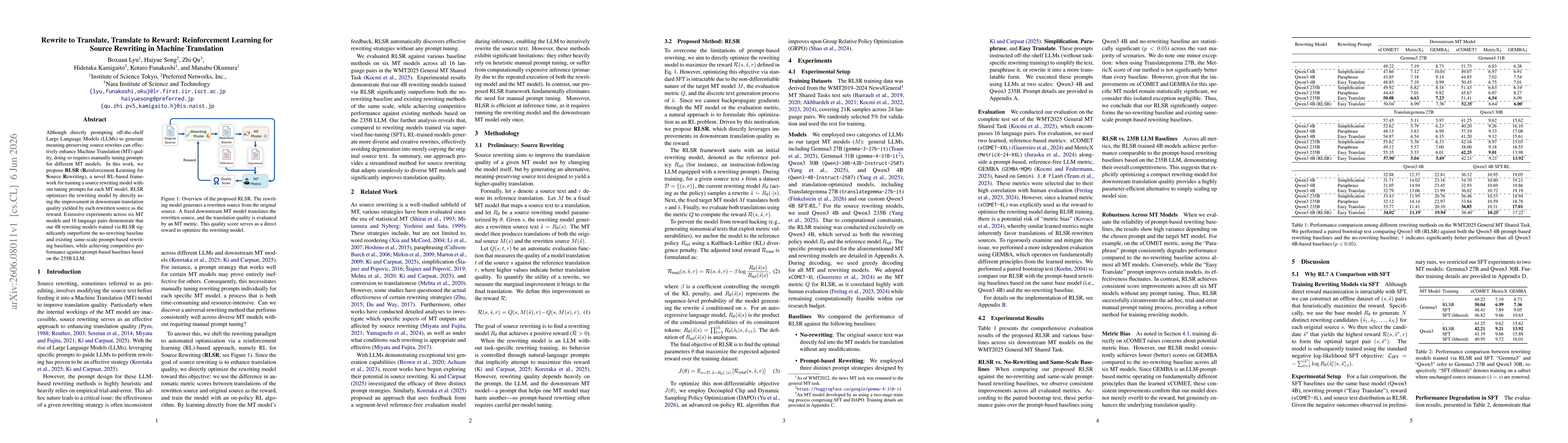 Thumbnail for Rewrite to Translate, Translate to Reward: Reinforcement Learning for Source Rewriting in Machine Translation