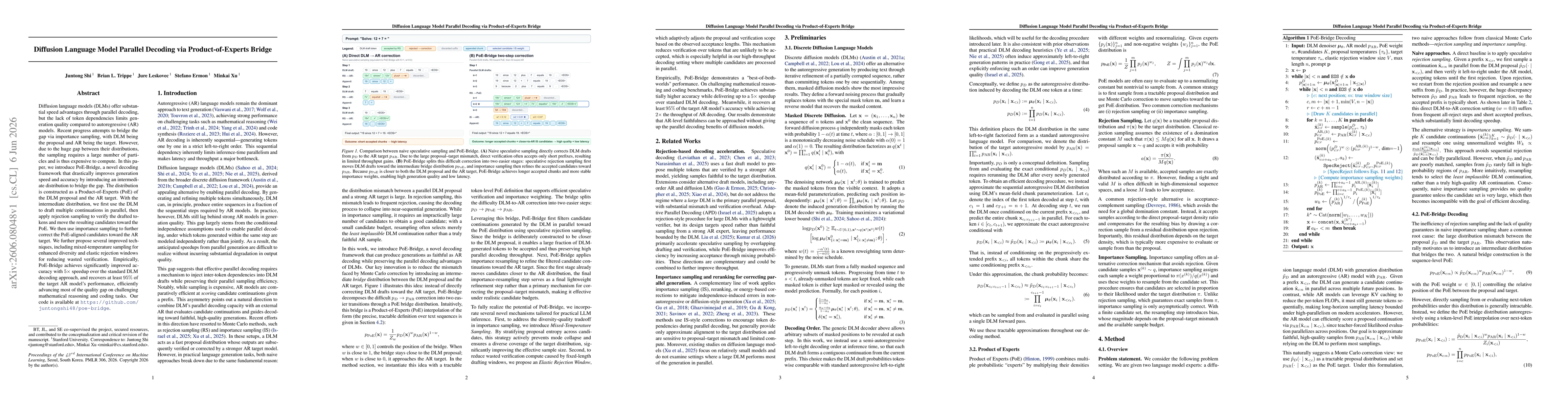 Thumbnail for Diffusion Language Model Parallel Decoding via Product-of-Experts Bridge